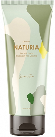 Naturia~Отшелушивающий солевой скраб для тела с зеленым чаем~Creamy Oil Salt Scrub Green Tea