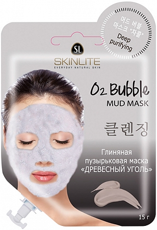 Skinlite~Глиняная пузырьковая маска c древесным углем~O2 Bubble Mud Mask